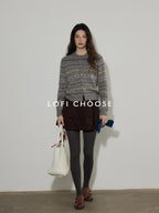 Lofi choose Cozy Gray Button Front Loose Fit Knit Crew Neck Workwear Cardigans