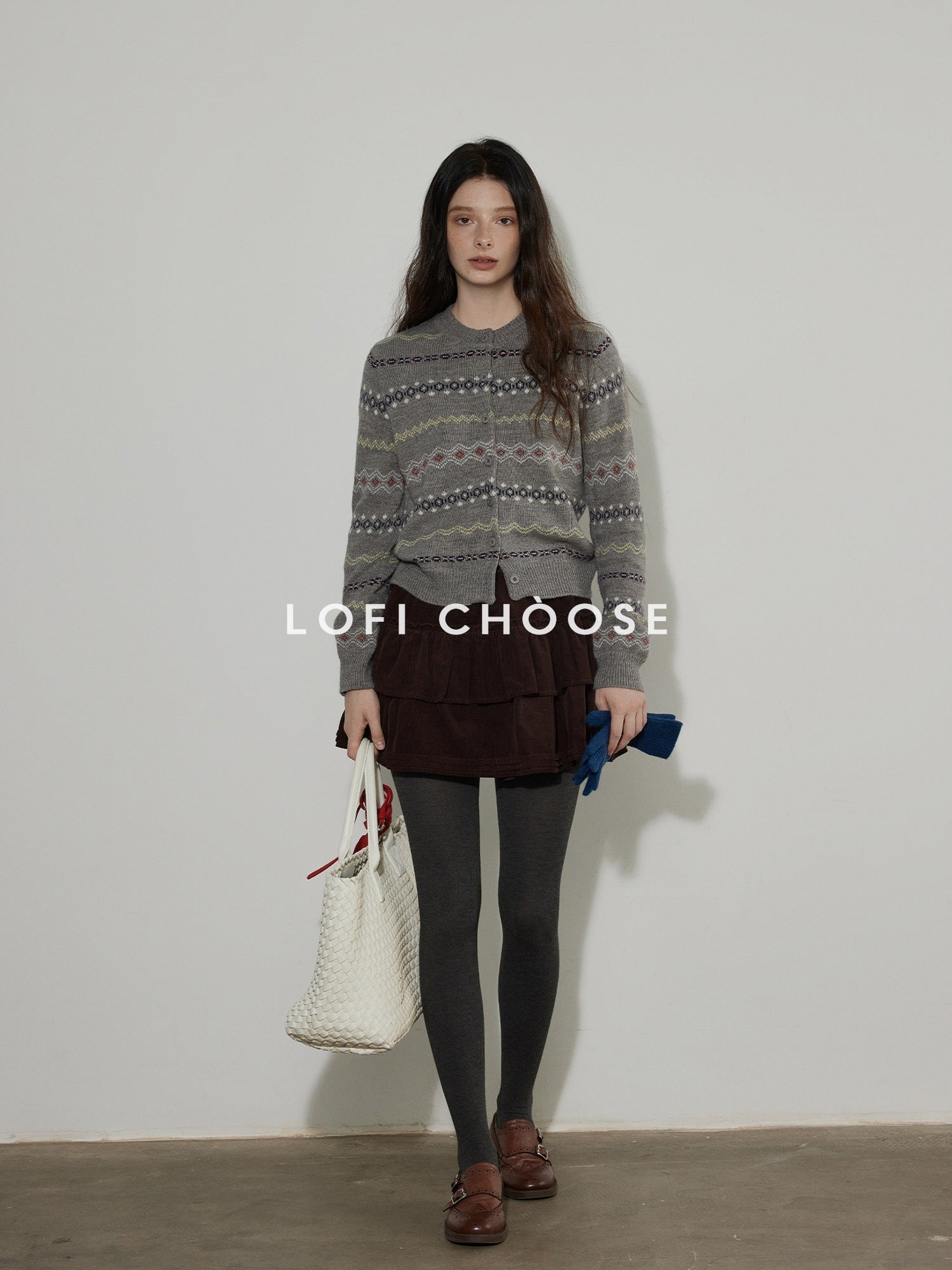 Lofi choose Cozy Gray Button Front Loose Fit Knit Crew Neck Workwear Cardigans