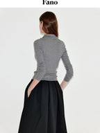 fano Cozy Lambswool Blend Zip Front Casual Fit Women Mottled Gray Knit Cardigans