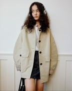 fano Khaki Black Contrast Short Cotton Blend Single Breasted Women Trench Coats