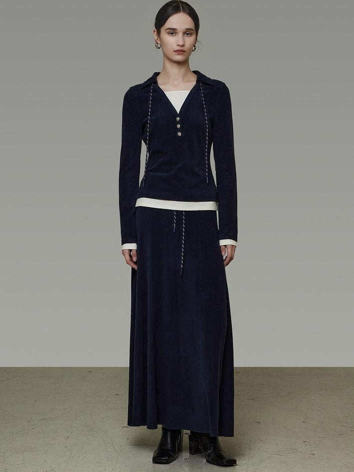 unspoken Breathable Slim Fit V-neck Knit Three Piece High Waist Navy Women Lounge Sets