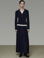 unspoken Breathable Slim Fit V-neck Knit Three Piece High Waist Navy Women Lounge Sets