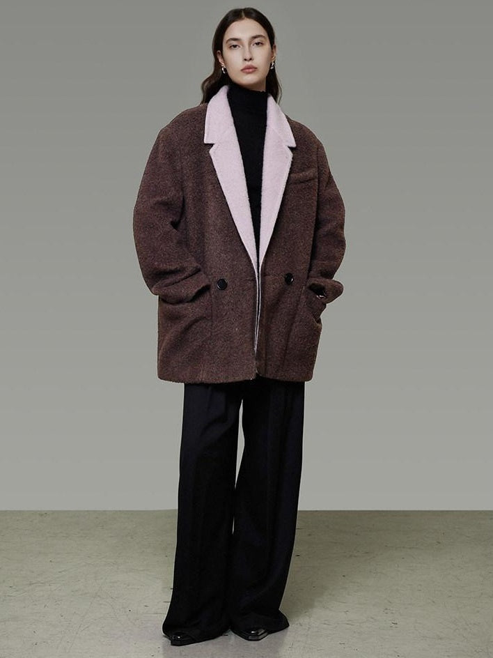 unspoken Soft Wool Blend Loose Commuter Coat 3D Tailoring Lapel Collar Women Wool Coats