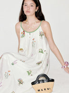 fano Viscose Linen Blend Printed A Line Sleeveless Camisole Young Women Maxi Dresses