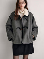 fano Wool Blend Toggle Pocket Straight Minimal Workwear Women Heather Gray Short Coat