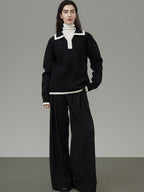 unspoken Thermal Acrylic Blend Loose Fit Pullover Commuter Black Knit Sweaters