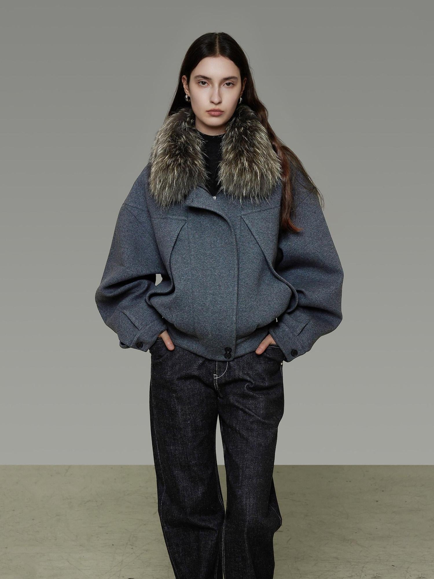 unspoken Deep Gray Cotton Zip Fur Collar Relaxed Commuter Insulated Puffer Jackets