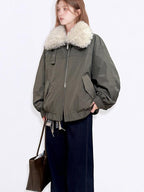 fano 90 Percent Down Utility Patchwork Women Army Green Stand Collar Down Jackets