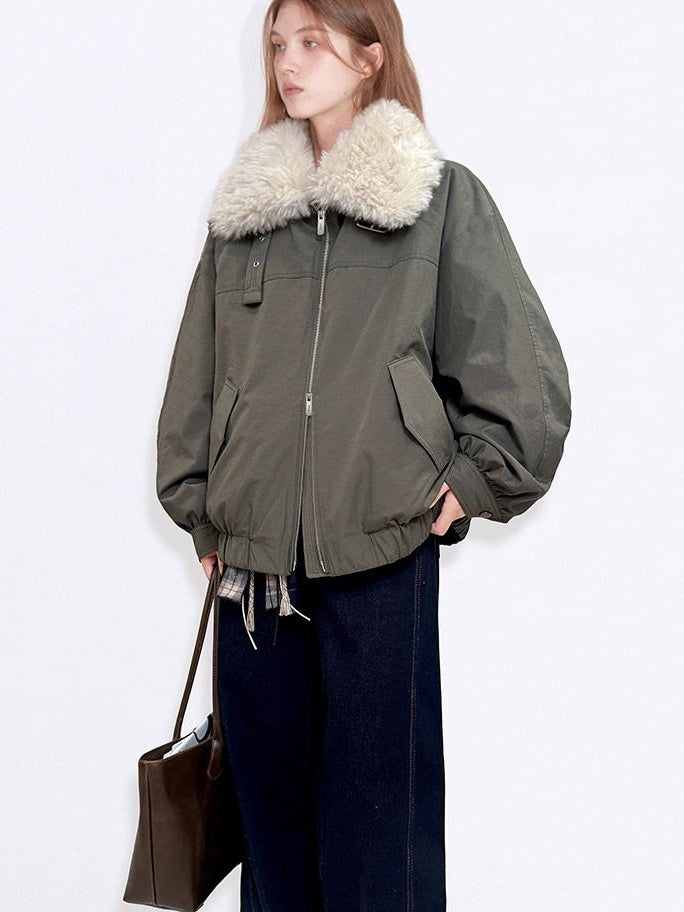 fano 90 Percent Down Utility Patchwork Women Army Green Stand Collar Down Jackets