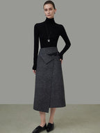 unspoken Wool Blend Lined Asymmetric Aline Mid Waist Minimal Workwear Women Midi Skirts