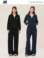 ikyou Sleek Slim Fit Zip Up Patchwork Pockets Commuter Cotton Lined Hoodie