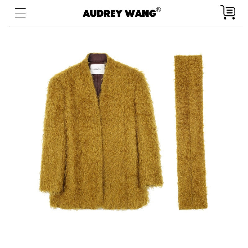 audreyyang_Thick_Mohair_Blend_Commuter_V-neck_For_Women_Solid_Mustard_And_Grape_Wool_Coats_MISSTT