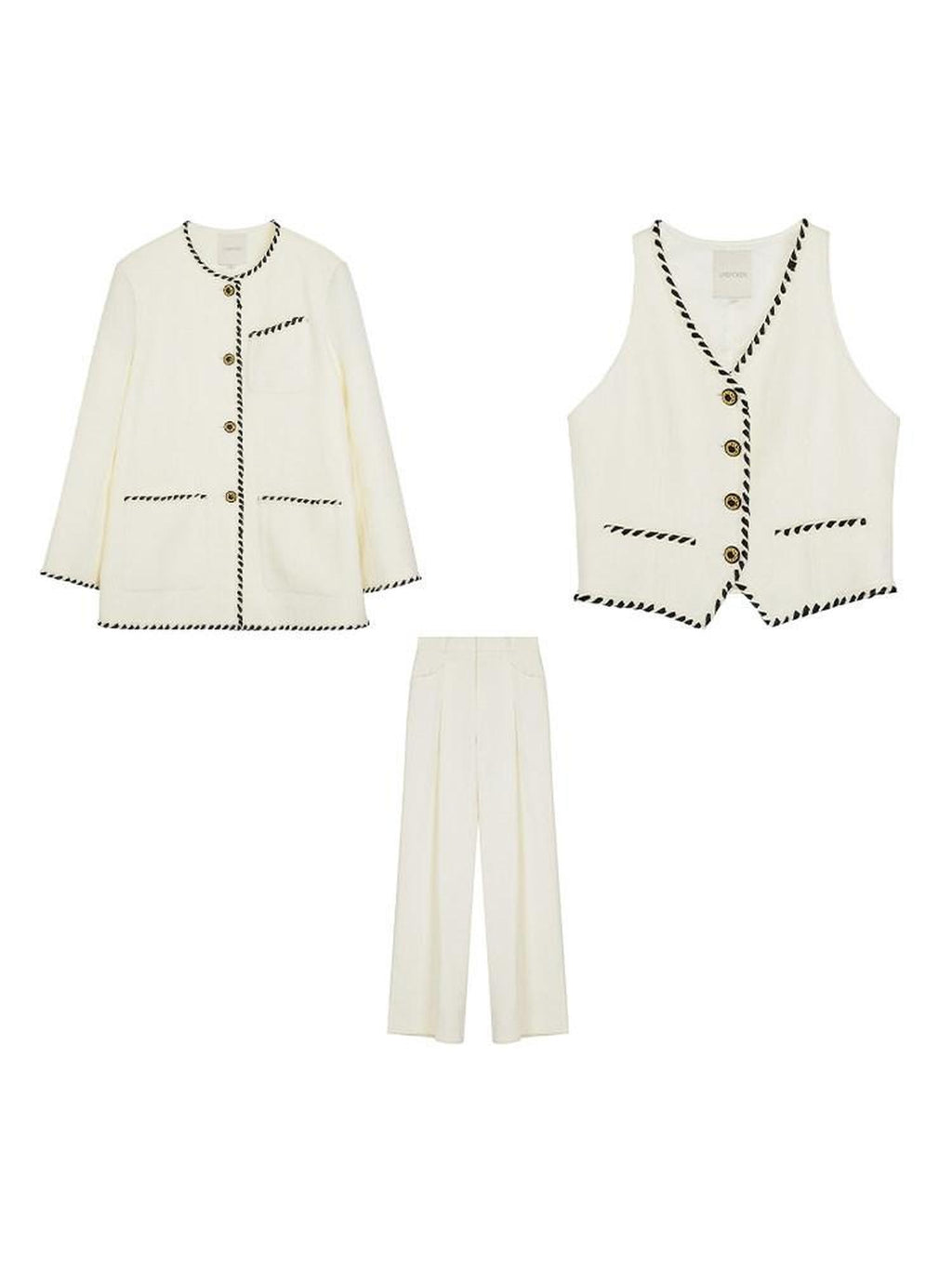 unspoken Off White Three Piece Minimalist Casual Women S M L Lounge Top & Pants Sets