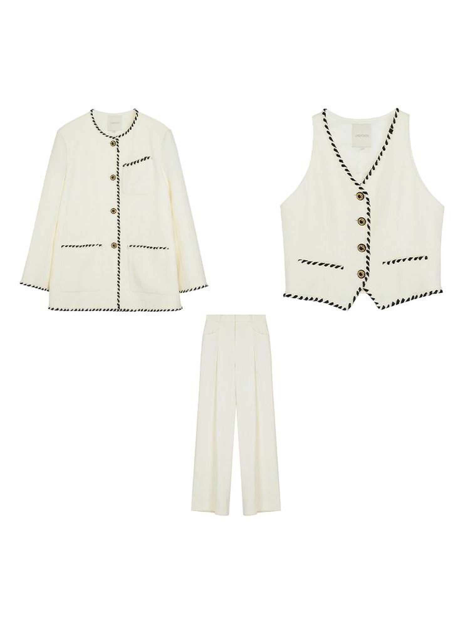 unspoken Off White Three Piece Minimalist Casual Women S M L Lounge Top & Pants Sets