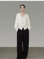 unspoken Cream Polyester Sailor Collar Button Front Loose Fit Office Minimalist Blouses