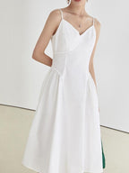 fano 100 Percent Cotton Minimalist Commuter Loose Waist V-neck Camisole Maxi Dresses