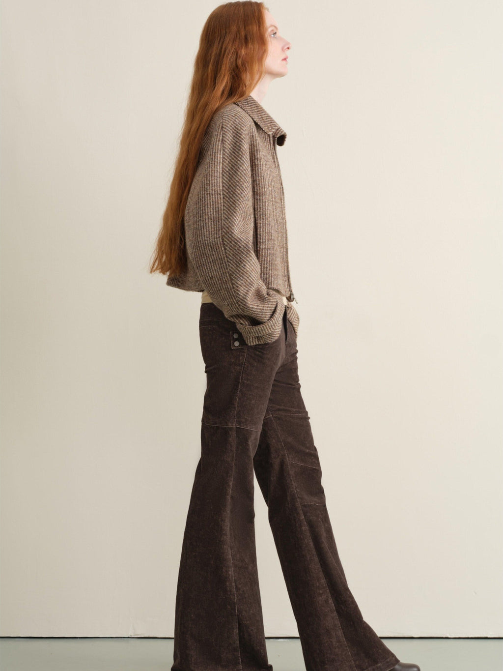 someone sometimes Wool Blend Retro Loose Zip Lapel Long Sleeve Women Multicolor Cropped Jackets