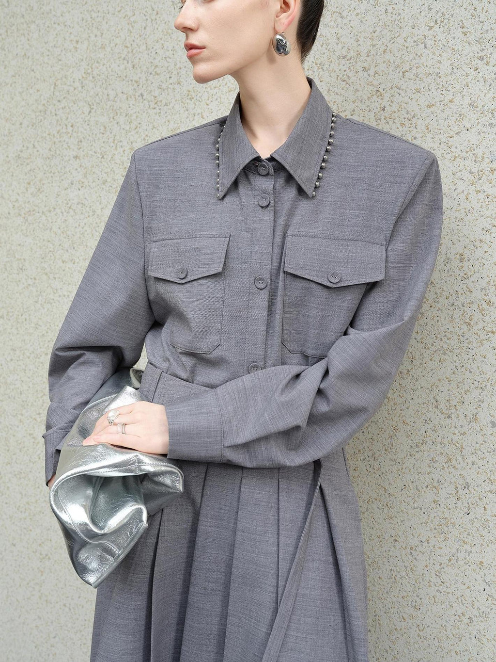 audreyyang Original Relaxed Collared Cardigan Long Sleeve Women Polyester Wool Blouses