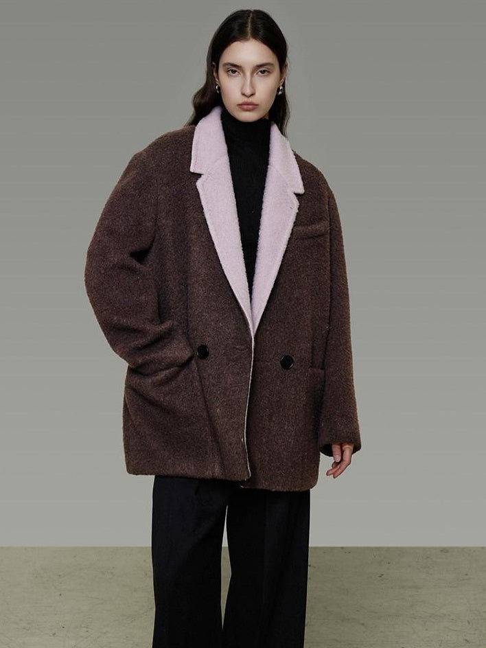 unspoken Soft Wool Blend Loose Commuter Coat 3D Tailoring Lapel Collar Women Wool Coats
