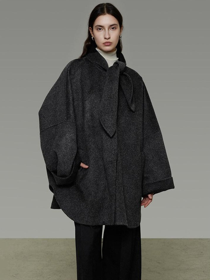 unspoken 100% Sheep Wool Relaxed Fit 3D Tailoring Commuter Women Deep Gray Wool Coats