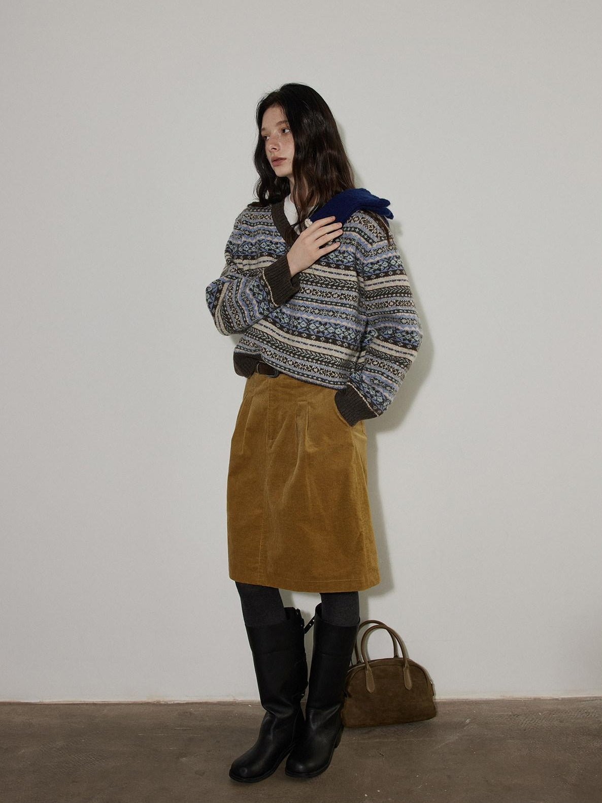 Lofi choose Cozy Thick V-neck Oversized Commuter Knit Pullover Brown Sweaters