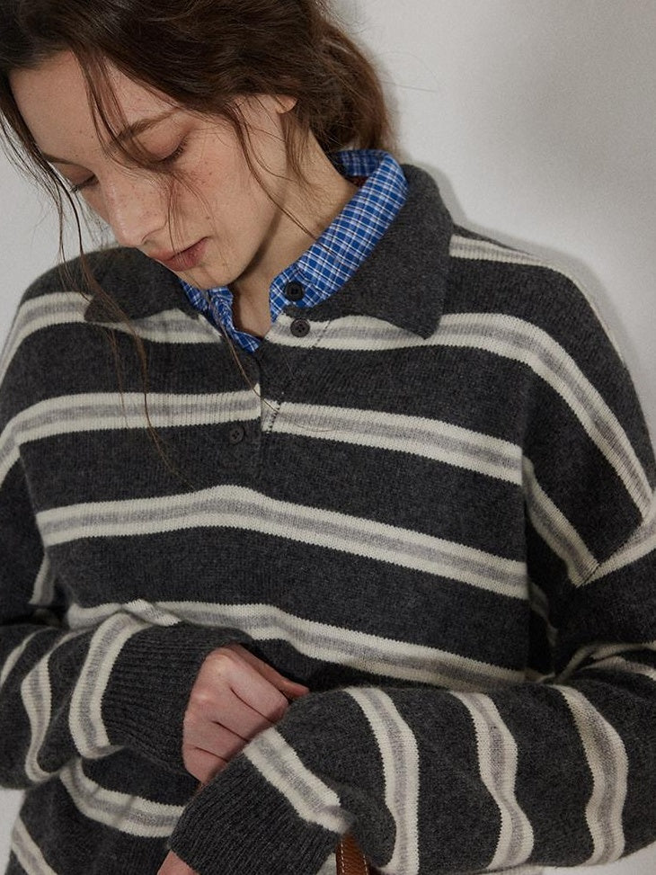 Lofi choose Cozy Knit Pullover Loose Fit Collared Office Women Knitwear Tops Sweaters