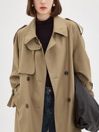 fano Pocketed Relaxed Raglan Midlength Double Breasted Khaki Womens Trench Coats