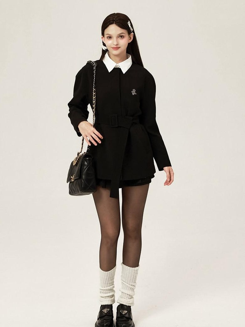 ikyou Versatile Belted Relaxed Fit Office Casual Women Polyester Black Blazers