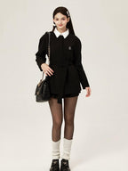 ikyou Versatile Belted Relaxed Fit Office Casual Women Polyester Black Blazers