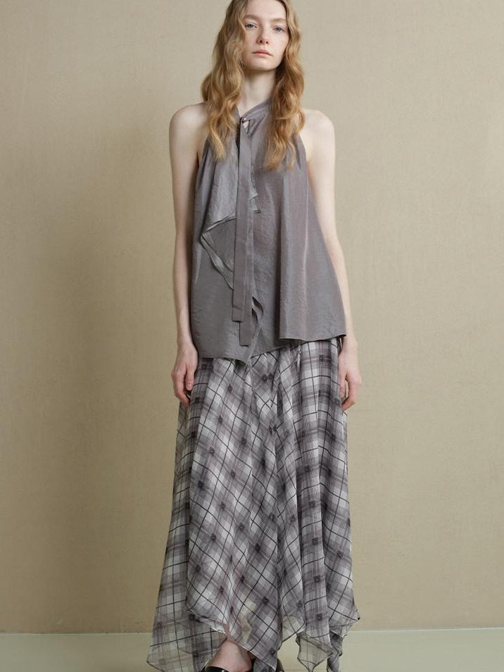 someonesometimes Flattering Commuter Slim Tie Strap Plaid Vest And Skirt Women Top & Skirt Sets