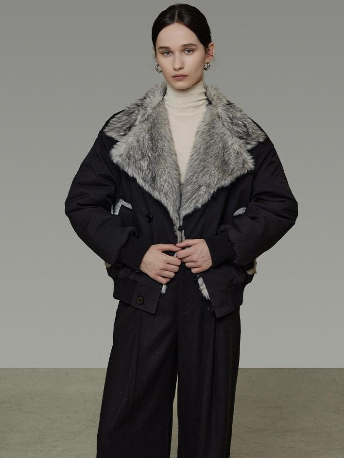 unspoken Warm Thick Fur Collar Loose Commuter Women Black Everyday Short Coat
