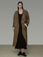 unspoken Minimalist Commuter Loose Long Single Breasted Women Olive Brown Trench Coats
