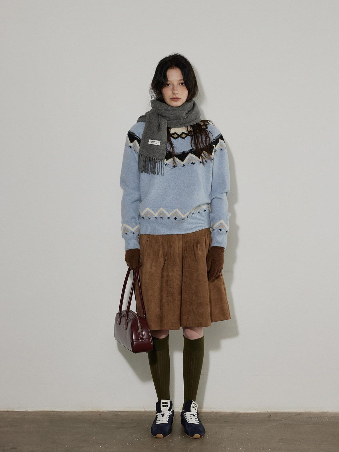 Lofi choose Soft Wool Blend Loose Fit Commuter Crewneck Pullover Blue Knit Tops Sweaters