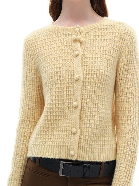 someonesometimes Soft Alpaca Blend Commuter Artsy Crew Neck Button Long Sleeve Cream Cardigans