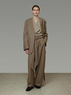 unspoken Minimal Slim Tailored Blazer High Waist Long Pants Women Brown Top & Pants Sets