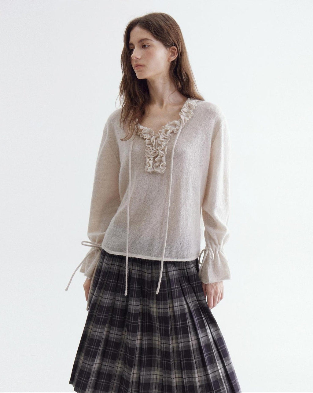 fano Breathable V-neck Korean Office Loose Fit Lace Girls Basic Crop Tops