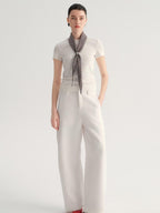 audreyyang Smart Office Natural Waist Zip Fly Polyester Blend Black White Straight Pants