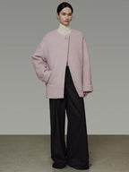 unspoken Cozy Lambswool Midlength Loose Tailored Minimal Women Pink Wool Coats