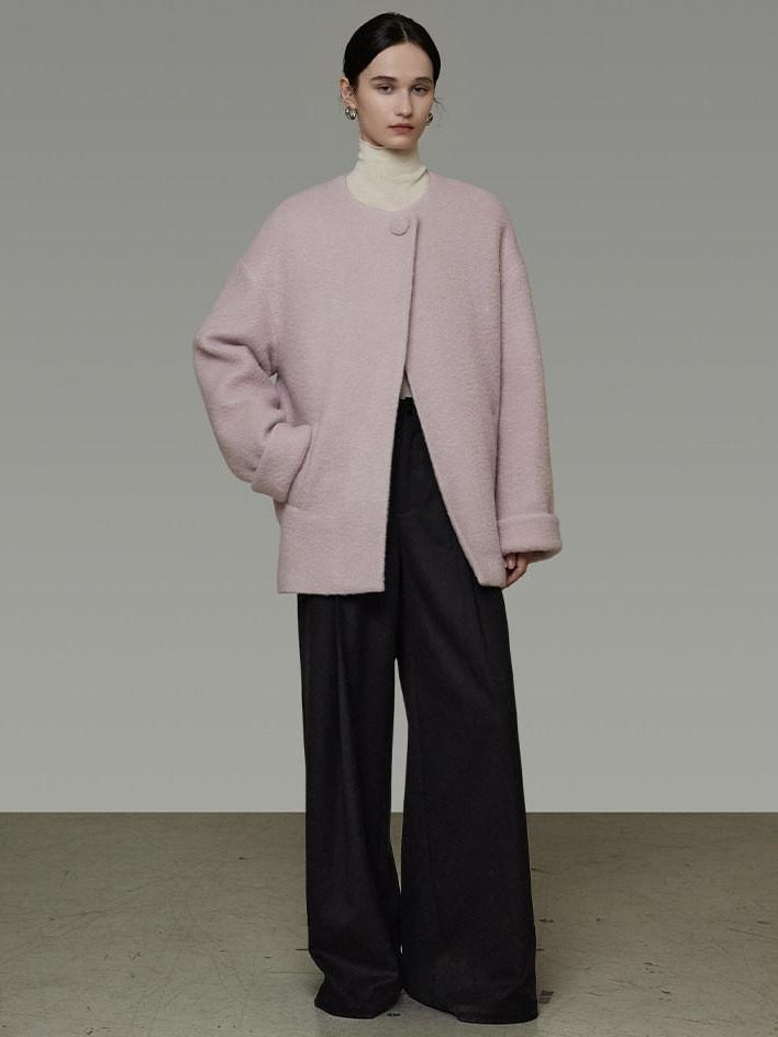 unspoken Cozy Lambswool Midlength Loose Tailored Minimal Women Pink Wool Coats