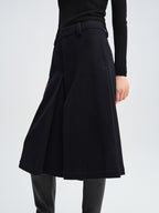 audreyyang 100% Sheep Wool Loose Natural Waist Zip Fly Black Mid-Length Shorts