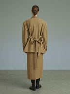 unspoken Wool Single Button Notched Lapel Loose Fit Rice Yellow Young Women Blazers