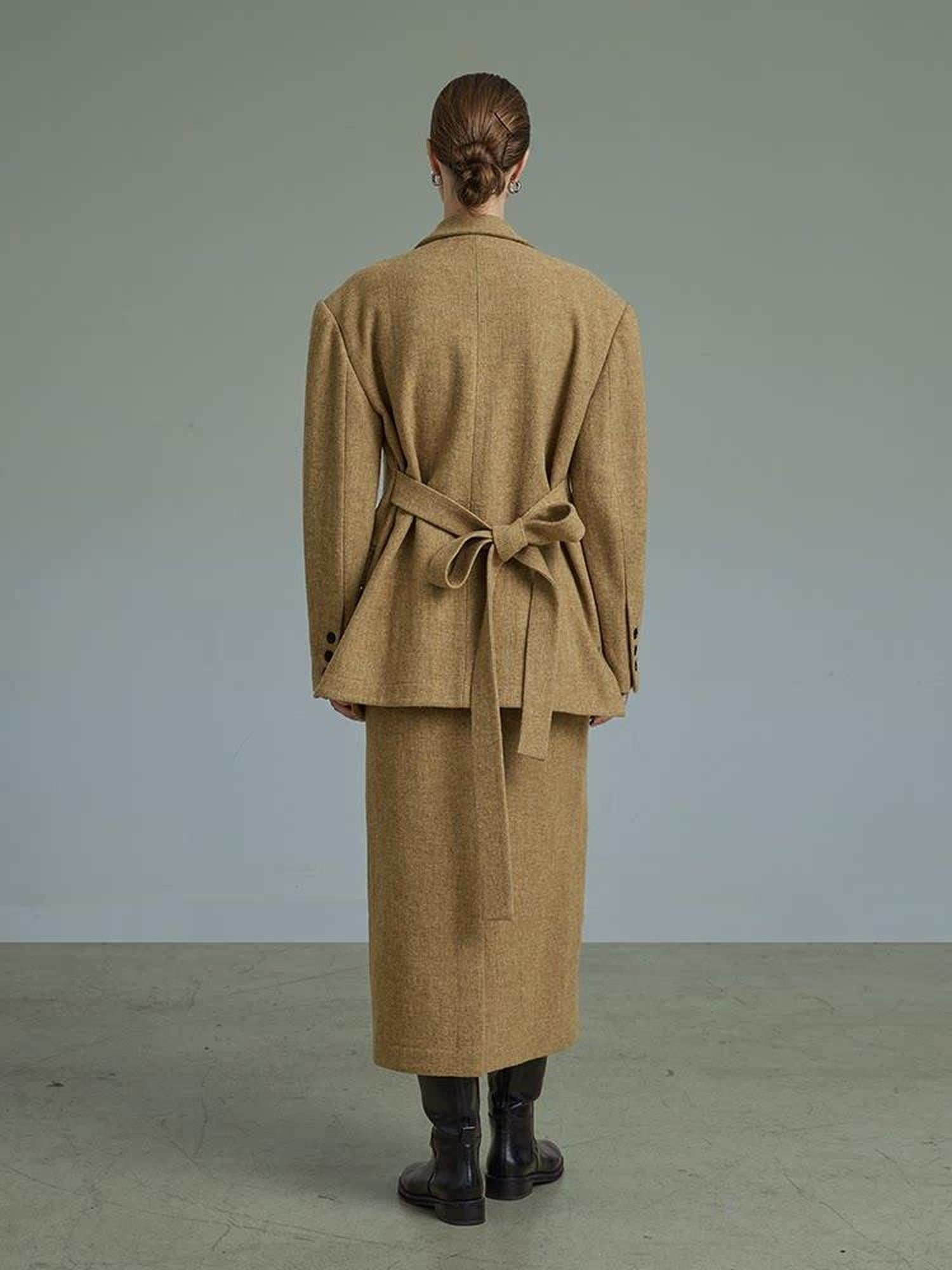 unspoken Wool Single Button Notched Lapel Loose Fit Rice Yellow Young Women Blazers