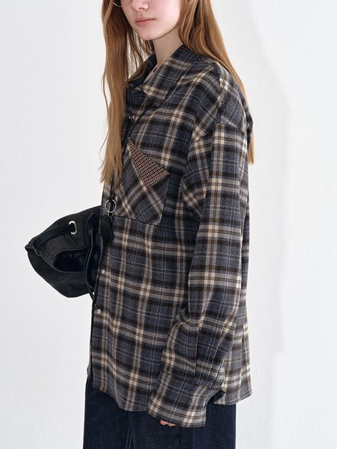 fano Breathable Viscose Oversized Plaid Lapel Button Front Women Everyday Shirts