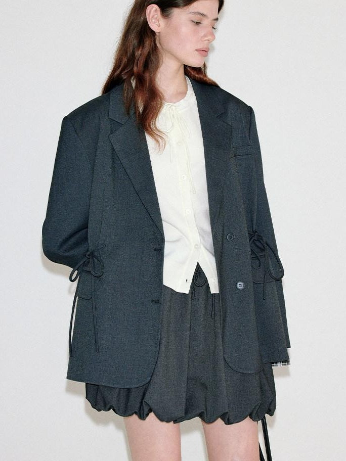 fano Deep Gray Solid Single Button Blazer Loose Fit Women Workwear Top & Skirt Sets