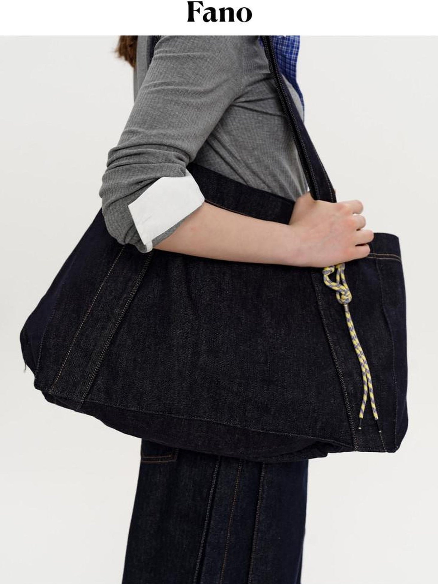 fano Spacious Open Top Casual Minimalist Denim Blue Everyday Women Tote Bags