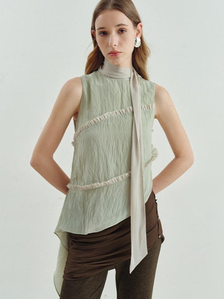 someonesometimes Versatile Viscose Blend Slim Lettuce Edge Camisole Cardamom Green Tank Tops