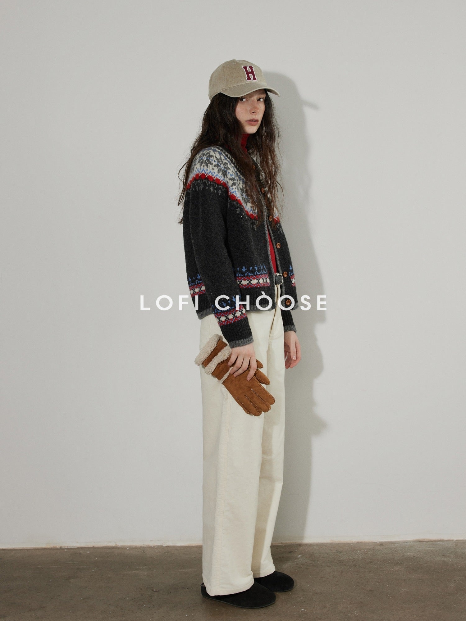 Lofi choose Lightweight Geometric Button Round Neck Loose Fit Office Women Knit Cardigans