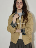 Lofi_choose_Pure_Cotton_Office_Loose_Raglan_Zipper_Plaid_Women_Khaki_Cropped_Jackets_MISSTT