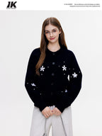 ikyou Thermal Commuter Straight Embroidered Women Acrylic Blend Black Cardigan Sweaters
