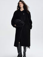 audreyyang Warm Thick Midlength Retro Loose Fit Stand Lamb Collar Women Wool Coats